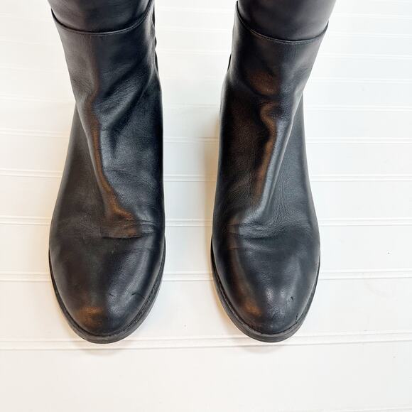 Stuart Weitzman 5050 Knee High Boots Black Leather Pull On Lug Sole Size 7.5 - Picture 5 of 14